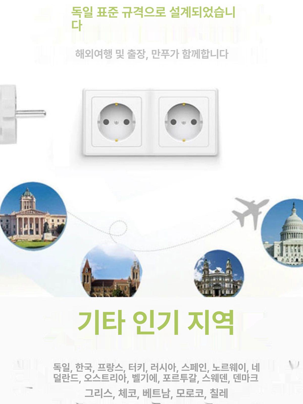 멀티 변환 어댑터 여행용 콘센트 변환기 국내용 플러그 USB 포트 3개 포함 케이블 - 상세 이미지 2