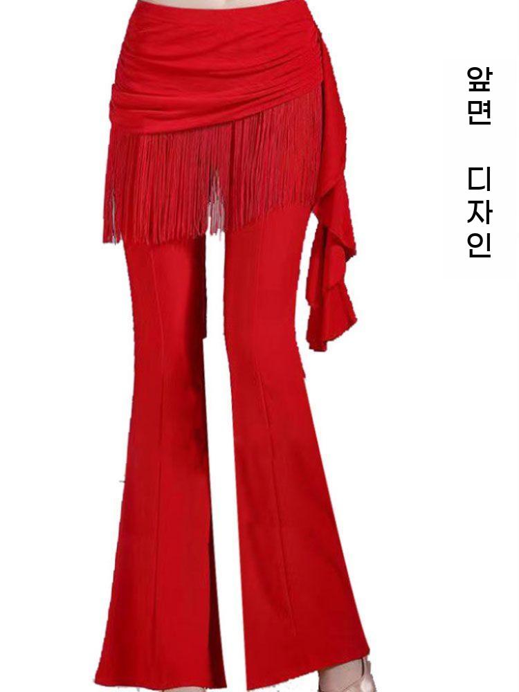 라인댄스복 라틴 치랭스 팬츠 태슬 치마 밸리 무용 댄스복 연습 스윙 모던 바지 - 상세 이미지 4