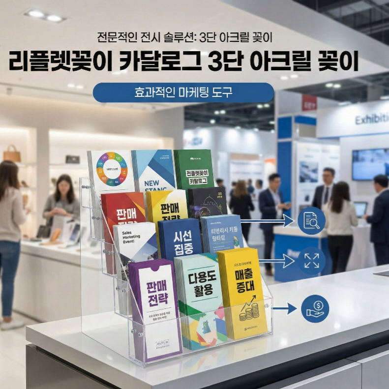 투명 아크릴 3단 리플렛 꽂이 카달로그 브로슈어 거치대 A4 3단 꽂이 - 상세 이미지 4
