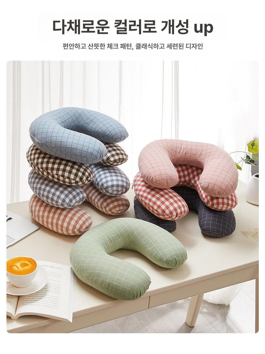 측면 고정 베개 U자형 목주름 정면 수면자세 수면 안대 그린 대형 체크- 셸 부드러운경도 - 상품 이미지