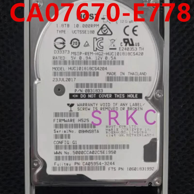 CA07670-E778 CA05954-3244 오리지널 하드 FUJITSU 1.8TB SAS 2.5 인치 10K 128MB 서버 HDD 거신