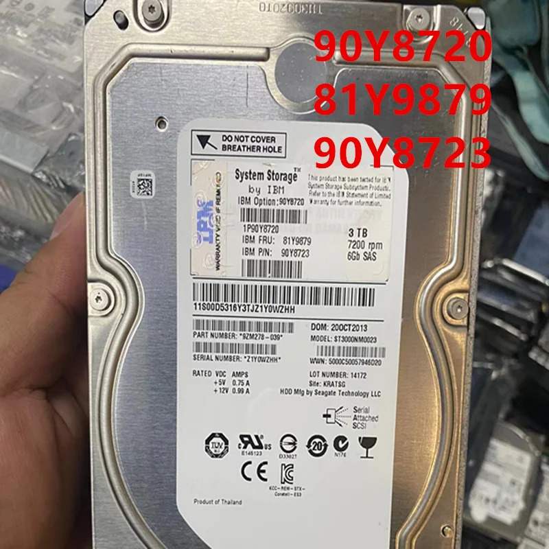 IBM 3TB SAS오리지널 하드 서버 HDD 90Y8720 81Y9879 90Y8723 3.5 인치 7200RPM 64MB