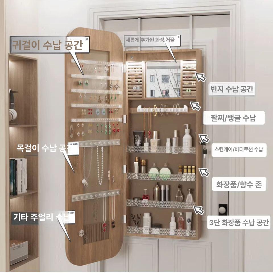 문걸이 거울 화장대 화장품 정리함 수납함 무타공 선반 - 상세 이미지 5