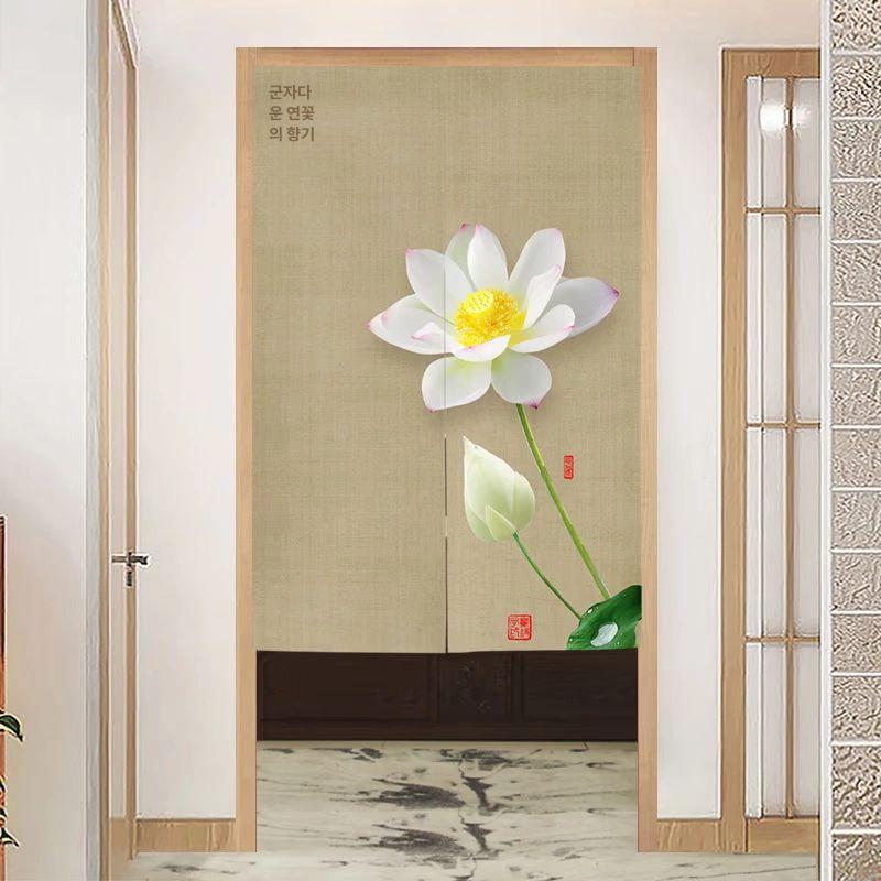 연꽃 가림막 커튼 주방 파티션 화장실 패브릭
