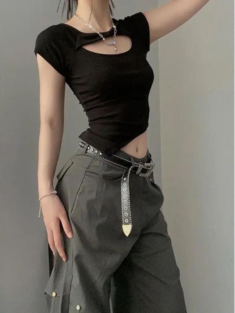 방송댄스복 크롭티 홀터넥 레이어드 댄스 티셔츠 스트링 상의 밀리터리 - 상세 이미지 2