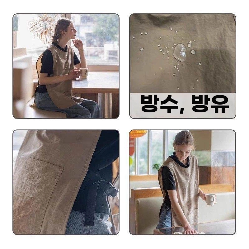 조끼 앞치마 방수 바리스타 유니폼 블랙 서빙 식당 카페 주방 버 A. 작업 조끼블랙원사이즈 - 상세 이미지 4