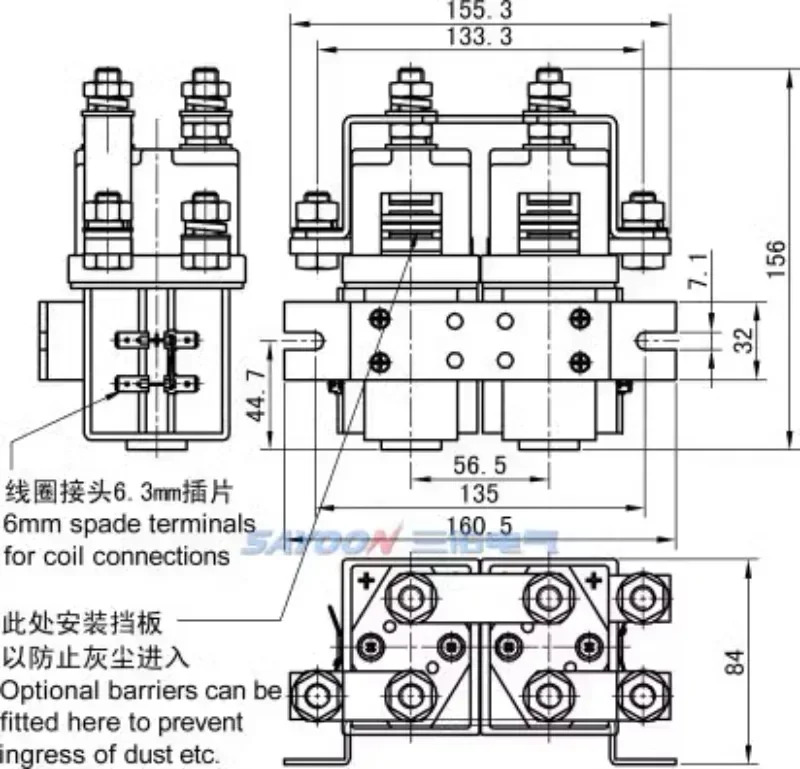SAYOONCZWH400A-2T Sanyou 반전 DC 접촉기 SW202 24V 36V 48V
