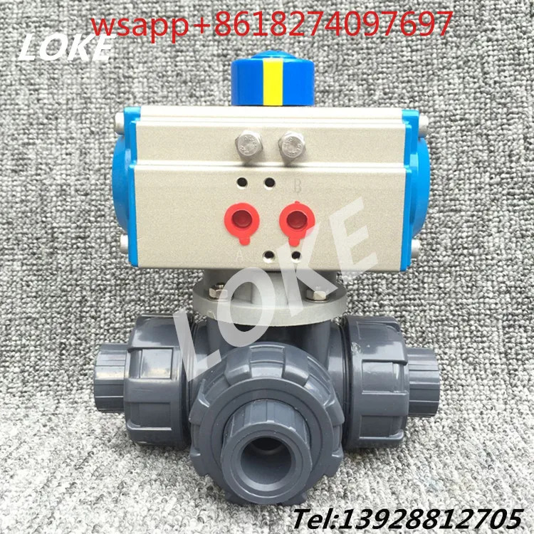 AQ624F-10S UPVC 공압 3방향 볼 밸브 산 알리 내성 PVC dn15 dn50