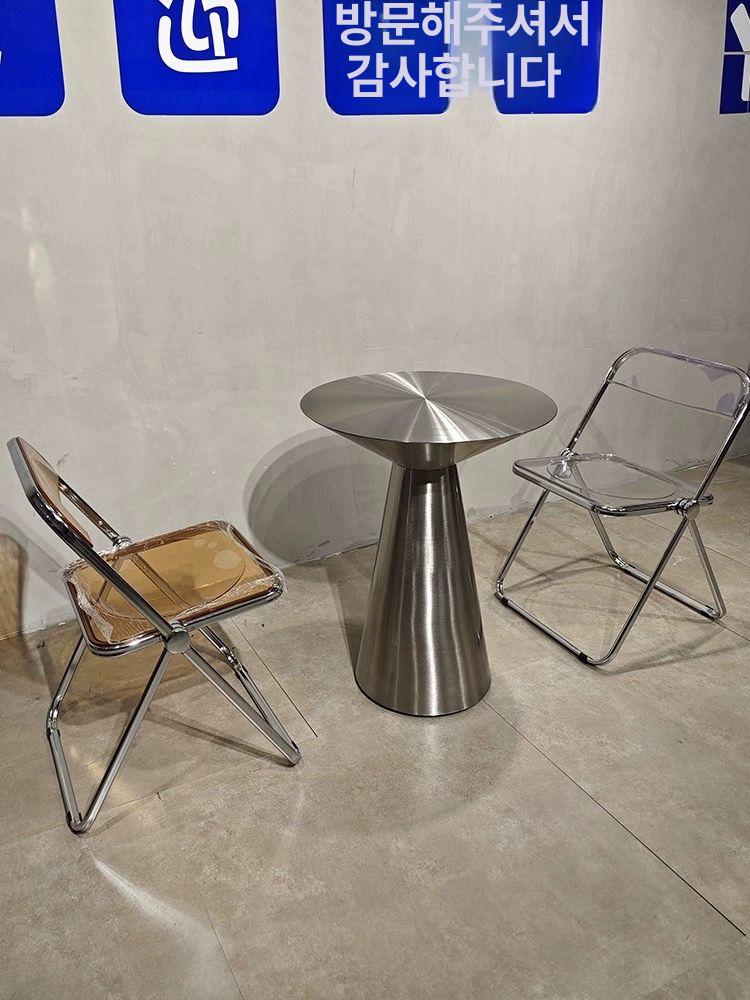 스텐 원형 실버 인테리어 북유럽 업소용 카페 테이블