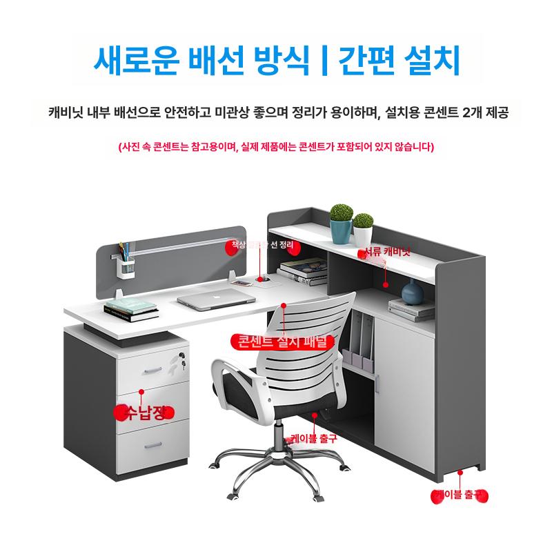 책상 방음 칸막이 접이식 임원실 직원용 가림막 선반 7자형 2인용 의자 미포함 - 상세 이미지 3