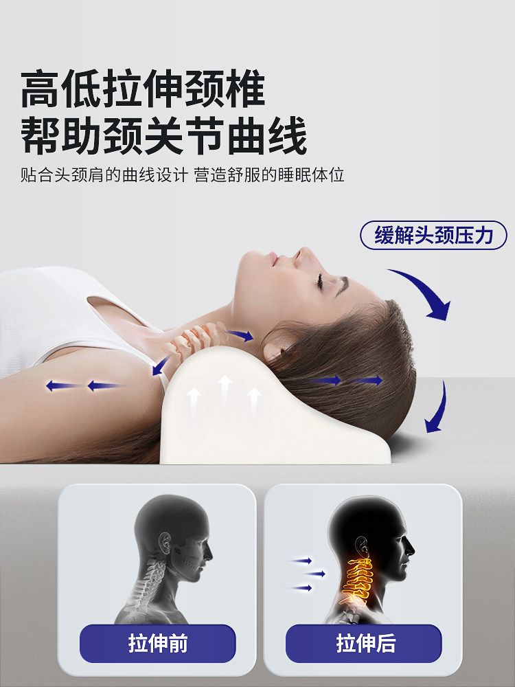 라텍스 배개 경추 일자목 굴곡형 수면베개 표준형 꿀잠 메모리폼 원통형 플래그십(아이스 실크 블루) - 상세 이미지 5