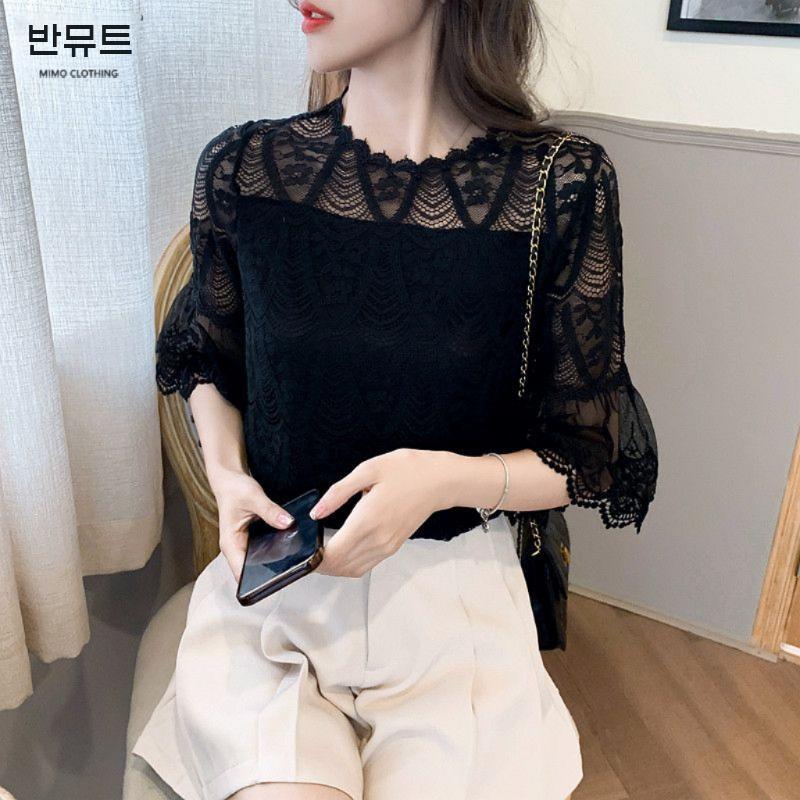 흰색 라틴 댄스복 살사 티셔츠 레이스 나팔소매 블라우스 줌바 칠부 라인댄스복 왈츠 쉬폰 - 상세 이미지 2