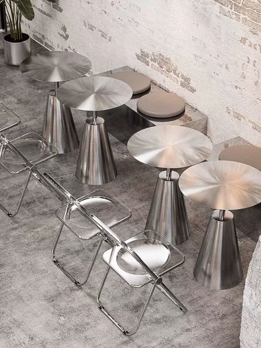 스텐 원형 실버 인테리어 북유럽 업소용 카페 테이블