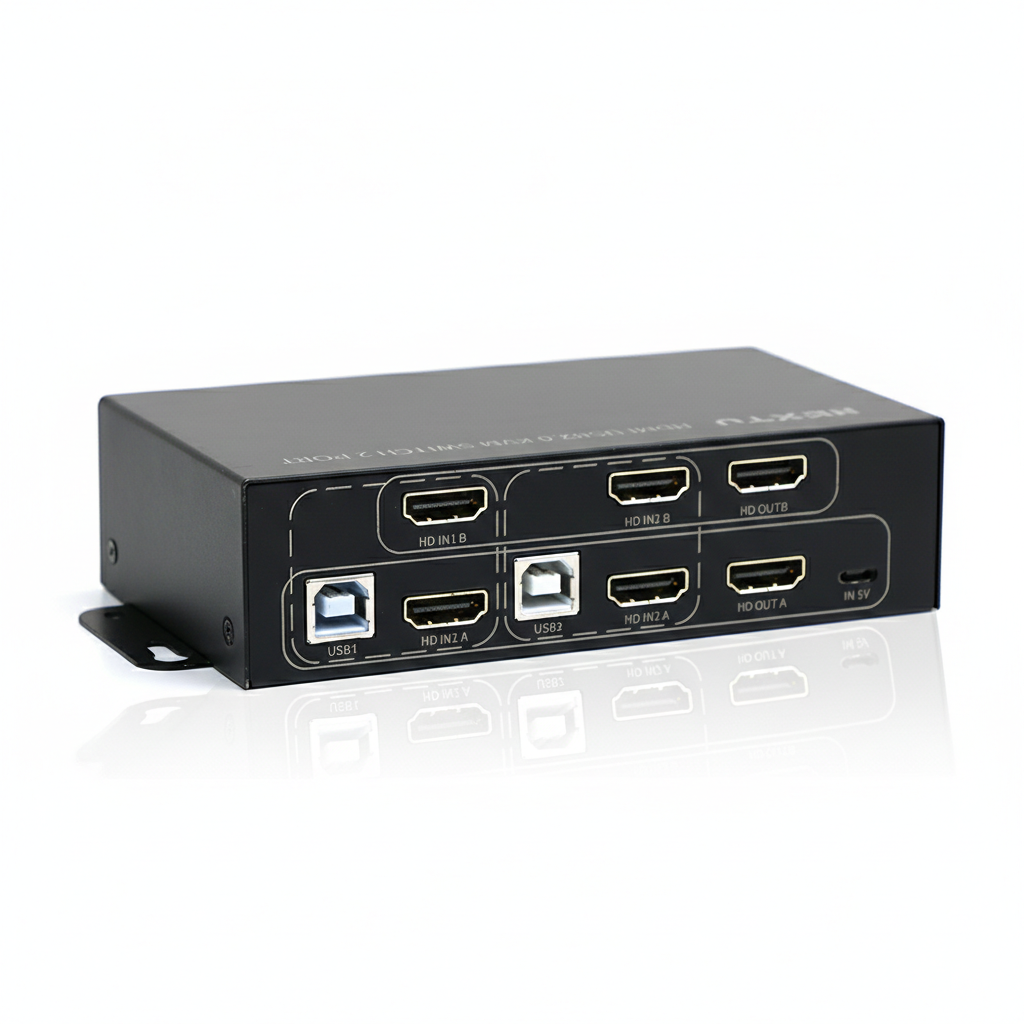 넥스트유 KVM스위치 HDMI 2:1 컴퓨터 노트북 듀얼 모니터 USB허브 2포트 - 메인 이미지