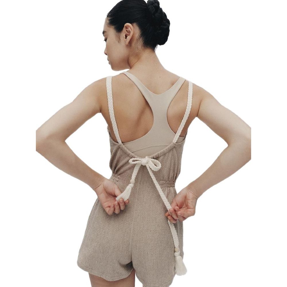 가을겨울 발레 웜업 스트링 허리 밴딩 보온 점프수트 - 상품 이미지