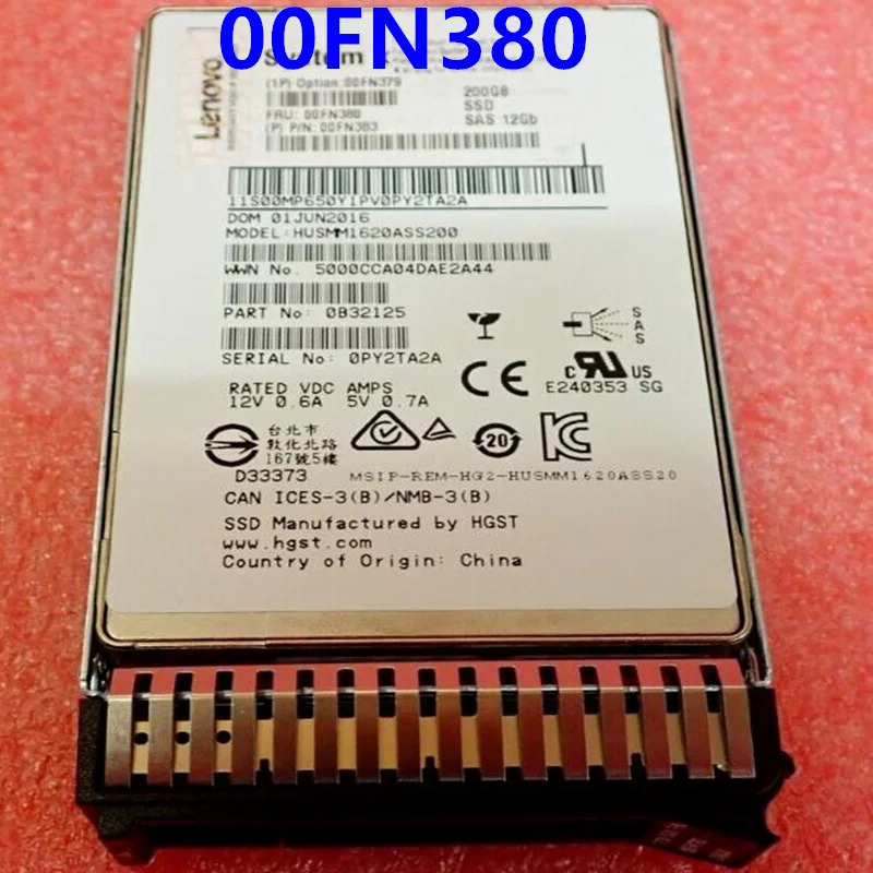 IBM X3650 M5 오리지널 솔리드 스테이트 드라이브 200GB 2.5 인치 SAS SSD 00FN379 00FN380 00FN383 거신