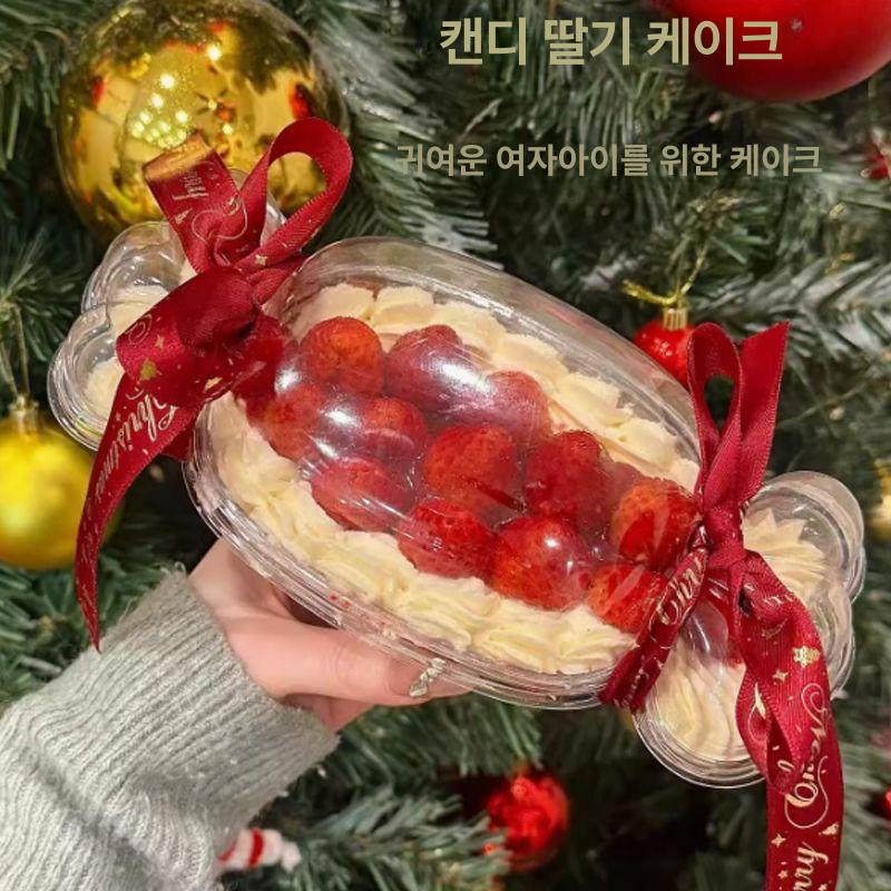 리본 보틀케이크 용기 투명 디저트 특이한 포장 딸기케이크 티라미수 사탕모양 캔디 - 상세 이미지 2