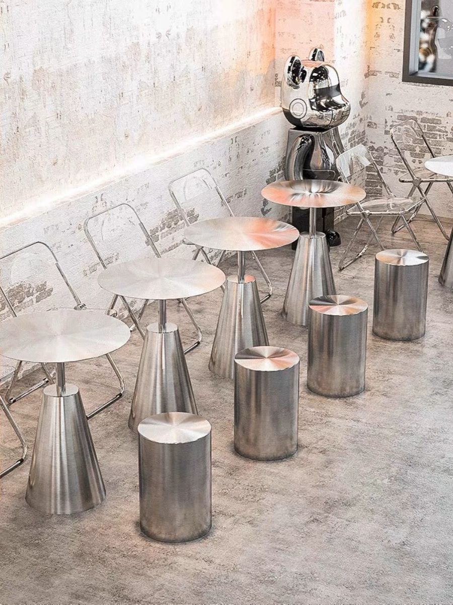 스텐 원형 실버 인테리어 북유럽 업소용 카페 테이블