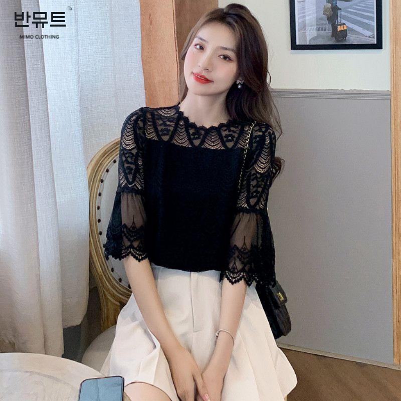 흰색 라틴 댄스복 살사 티셔츠 레이스 나팔소매 블라우스 줌바 칠부 라인댄스복 왈츠 쉬폰 - 상세 이미지 4