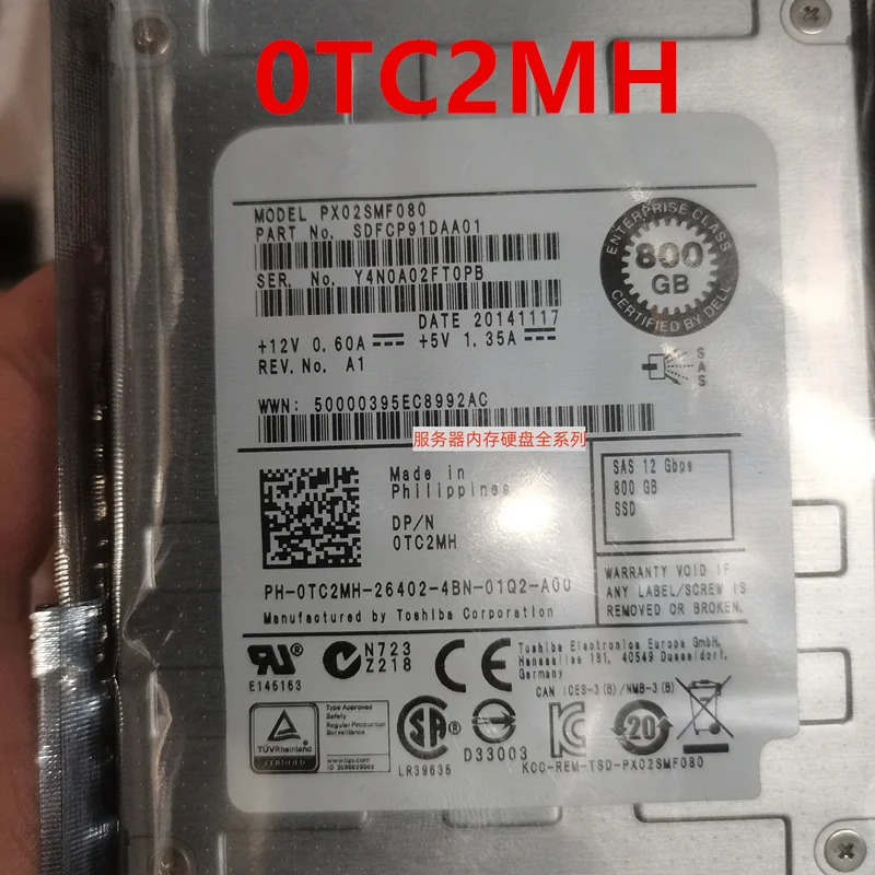 DELL 800GB 2.5 인치 SAS SSD오리지널 솔리드 스테이트 드라이브 0TC2MH PX02SMF080 거신
