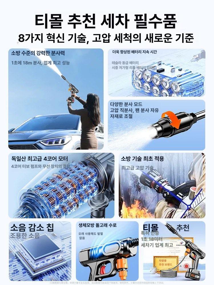강력한 세차 분사기 노즐 초고압물총 독일 수입 무선 물호스 청소 워터건 대형 - 상세 이미지 5