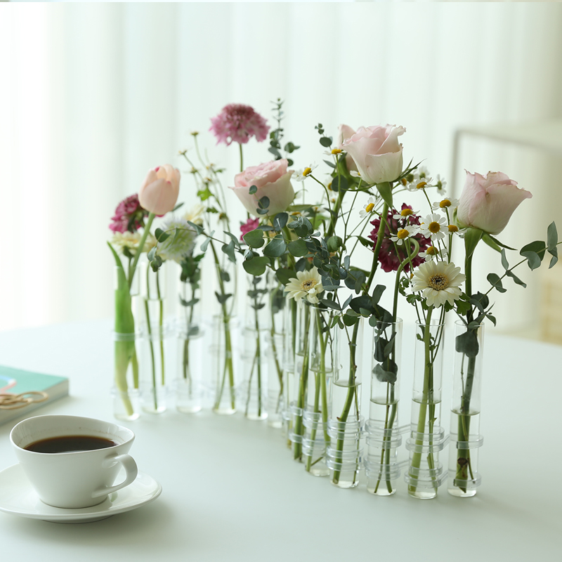 루시 이케바나 유리화병 꽃꽂이 실린더 투명 시험관 수경재배 꽃병 6구