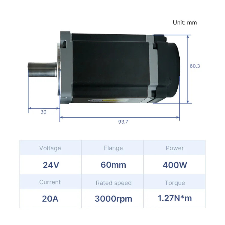 섬유 기계IDS850PRO 드라이버가 포함된 400W 24V 20A 정격 토크 1.27Nm 브러시리스 3000rpm DC 서보모터