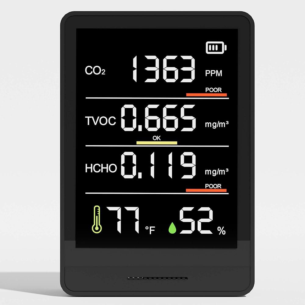 5-in-1 프로페셔널 실내 공기질 모니터 휴대용 CO2 | 온도 포름알데히드 검출기 습도 TVOC 테스트기 - 밀폐 공간 청정 공기 모니터(루비 블랙) Grass Green - 상품 이미지