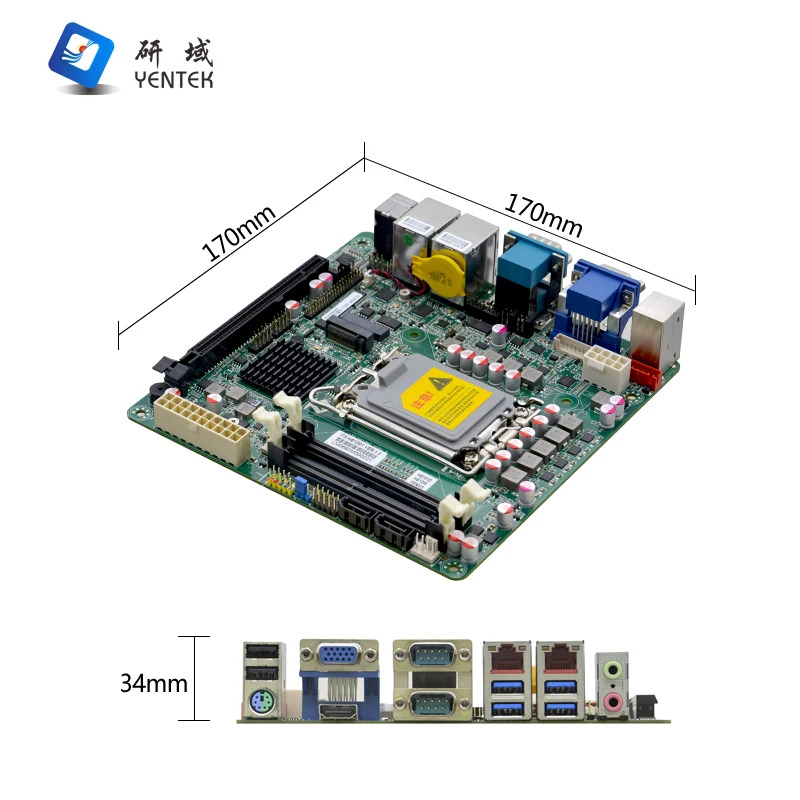 YENTEK H610 고속 칩셋 LGA1700 DDR4 2 SATA3.0 VGA HD 6 RS232 COM LAN 산업임베디드 미니 Itx 마더보드