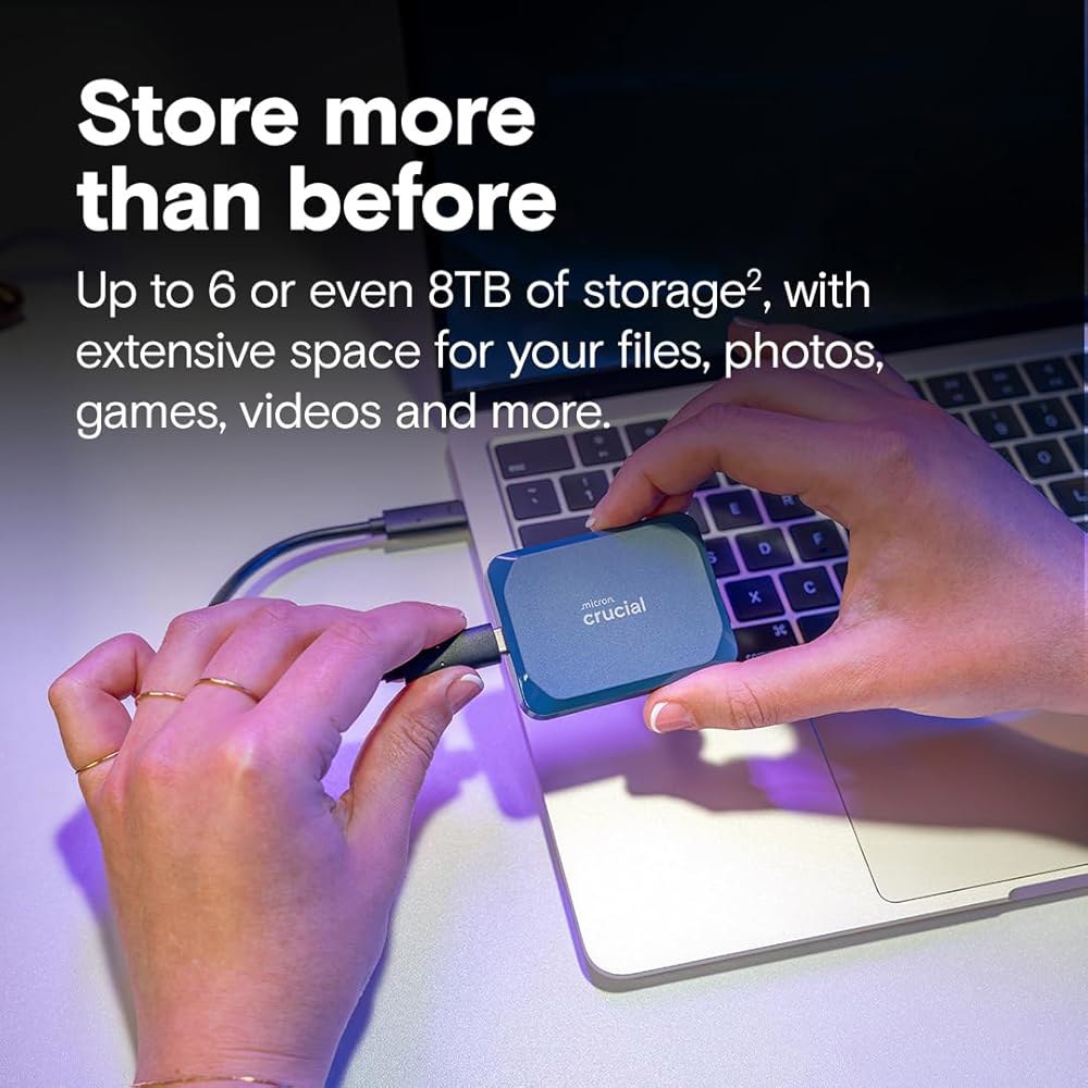 중요한 X10 1TB 휴대용 SSD, 최대 2,100MB/s, USB 3.2 USB-C, 외장 솔리드 스테이트 드라이브, Windows, Mac 및 Android와 호환, 게임용 - 상세 이미지 2
