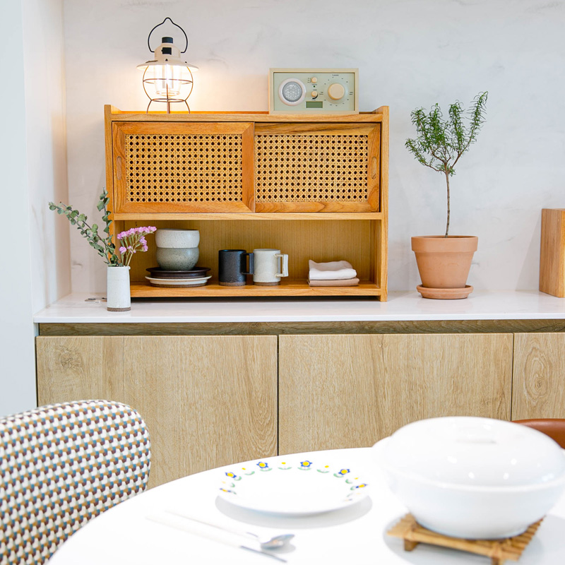 틈새수납장 원목 미니 모듈 슬라이딩 내추럴 선반