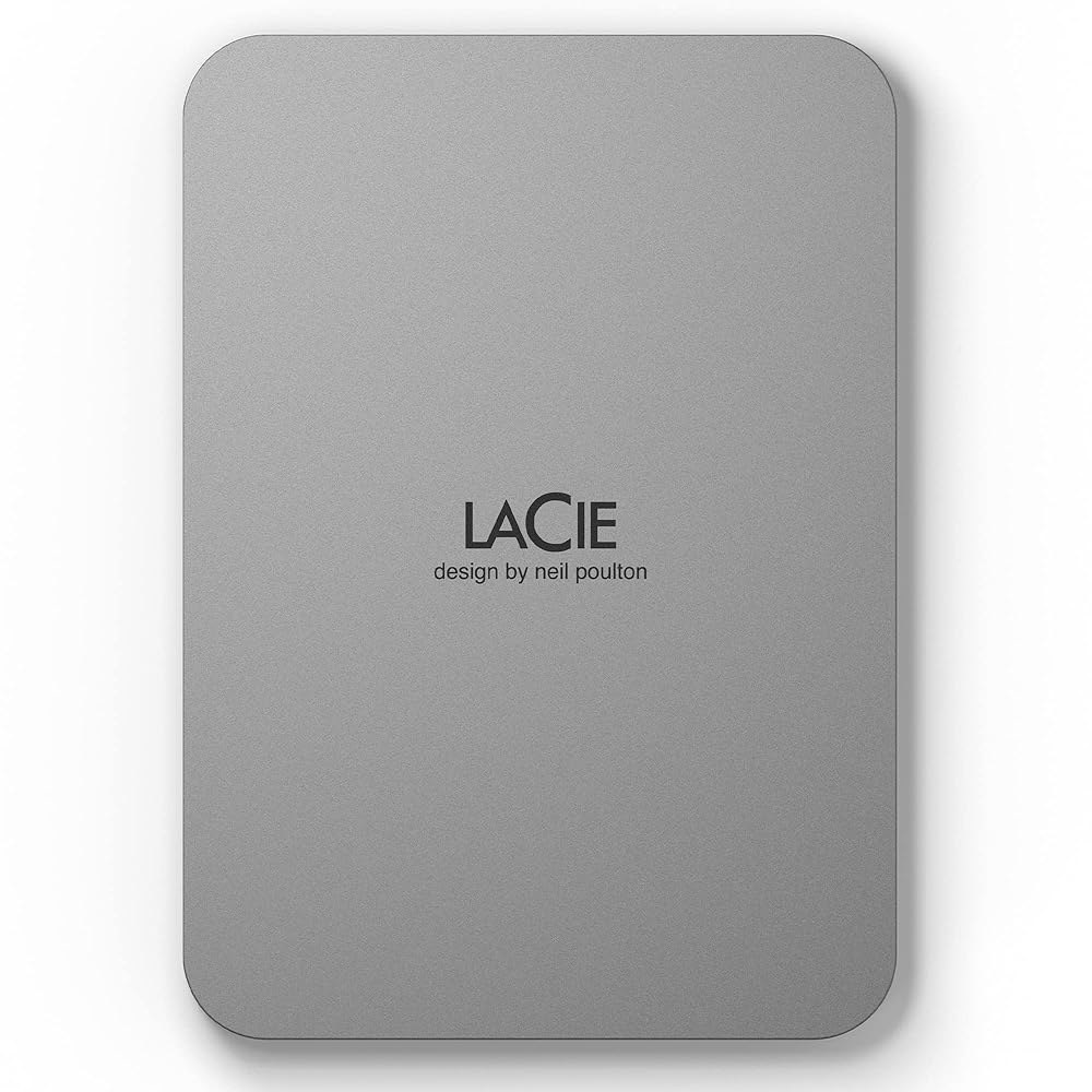 LaCie 모바일 드라이브 4TB 외장 하드 휴대용 HDD - 문 실버, USB-C 3.2, PC 및 Mac용, 소비자 후 재활용, Adobe 모든 앱 플랜 구조 서비스(STLP4 - 상품 이미지