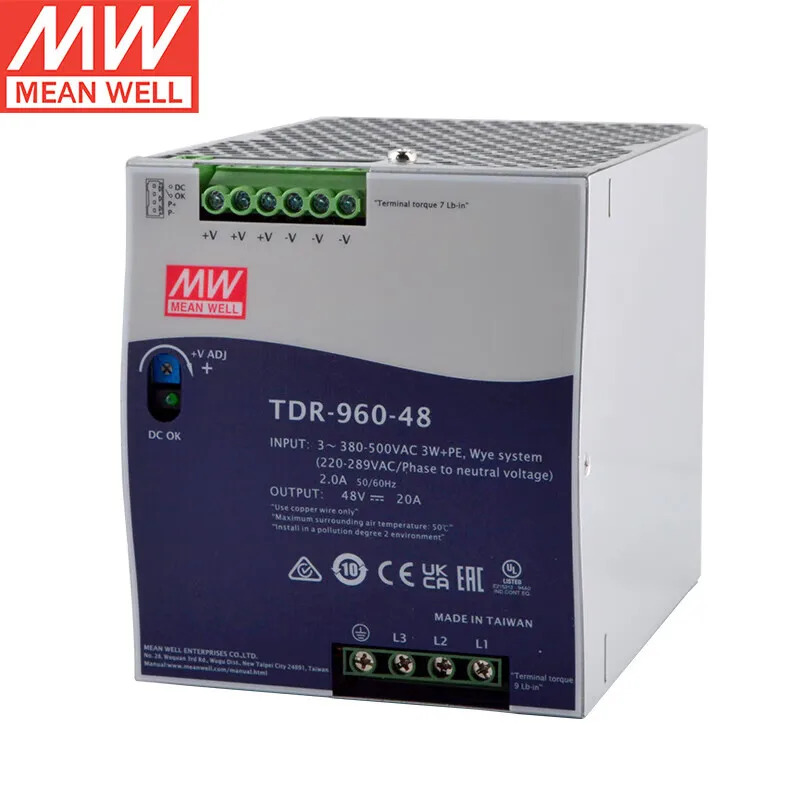 Mean Well TDR-960-48 48V DC 가변 전원공급장치 단일 출력 24VDC 20A Din 레일 960W 전력 산업공급 장치