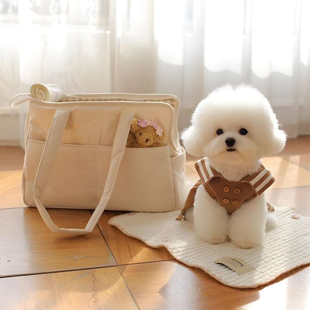 강아지가방 슬링백 고양이이동장 산책가방 애견캐리어 포대기 기내용 아이보리, L(대형)