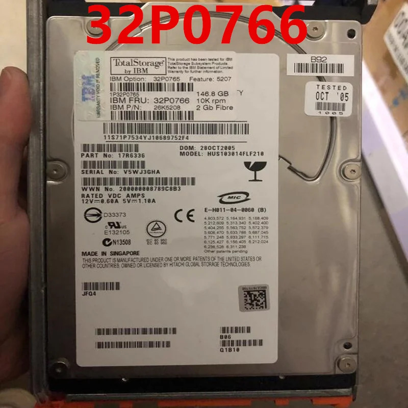 IBM 5207 146.8GB FC 오리지널 하드 32P0766 26K5208 32P0767 서버 HDD 3.5 인치 10000RPM 16MB