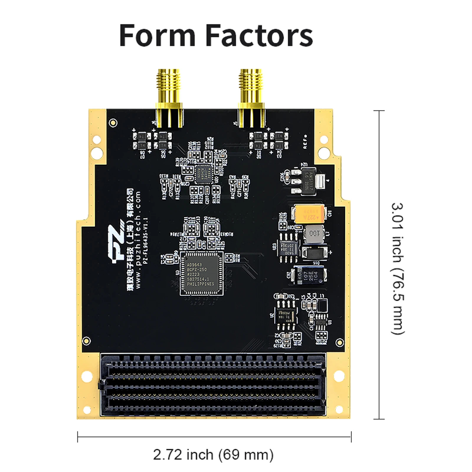Puzhi PZ-FL9643S FPGA고속 ADC FMC 카드 250Msps LVDS AD9643 개발보드 키트