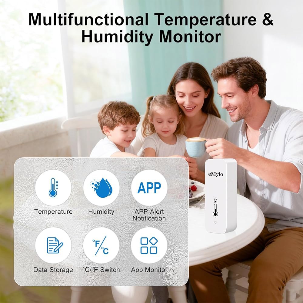 WiFi 온도 습도 센서, 앱 알림 기능이 있는 무선 실내 온도계, 무료 데이터 저장 내보내기, 스마트 모니터, Alexa(2팩)와 호환 가능 1 - 상세 이미지 2