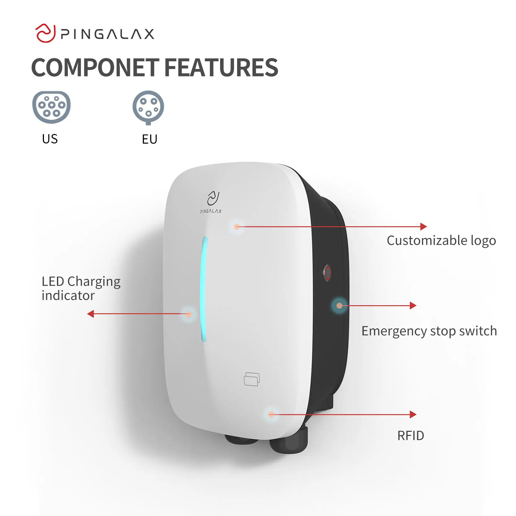 OCPP 2.0 지원 32A 7kW 전기 자동차 충전소 IP65 방수 기능을 갖춘 스마트 AC EV 충전기
