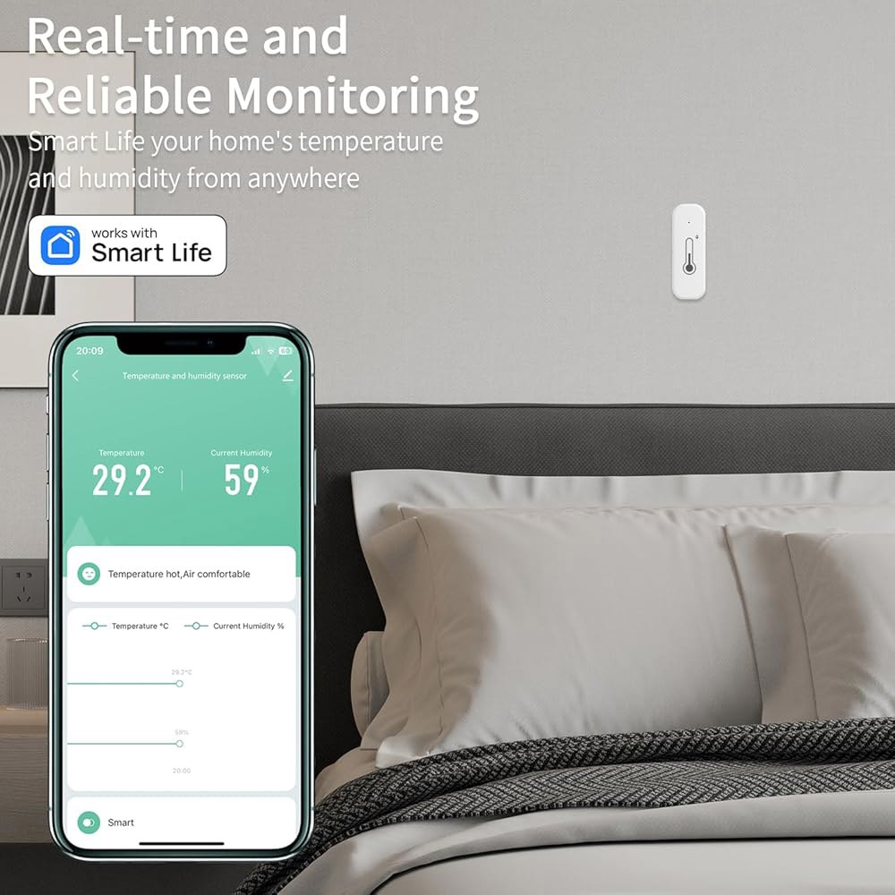 스마트 WiFi 습도계 온도계 - 원격 모니터링 기능이 있는 실내 온도 습도 센서, Tuya 앱 알림, Alexa/Google 호환, 허브 필요 없음(2팩) - 상세 이미지 3