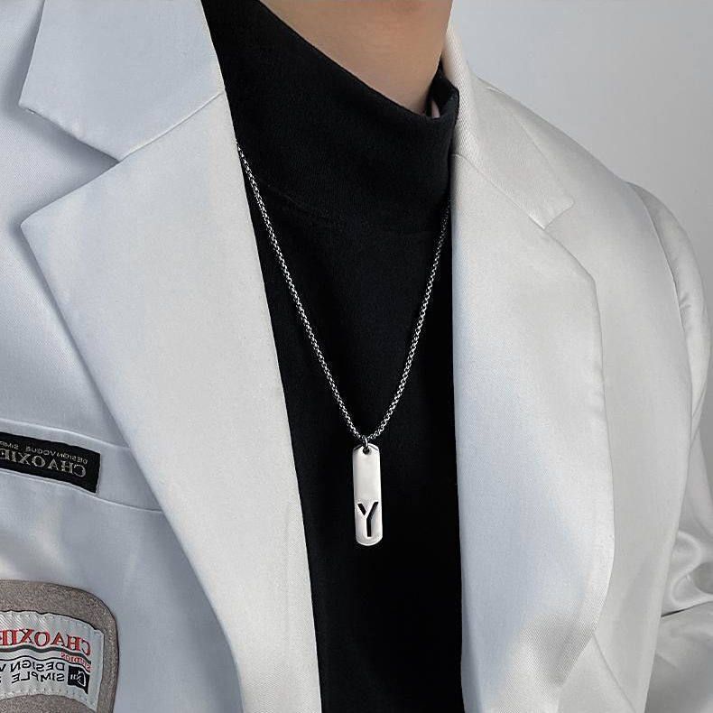 남성 사각 알파벳 목걸이 티타늄 스틸 심플 펜던트 - 상세 이미지 4