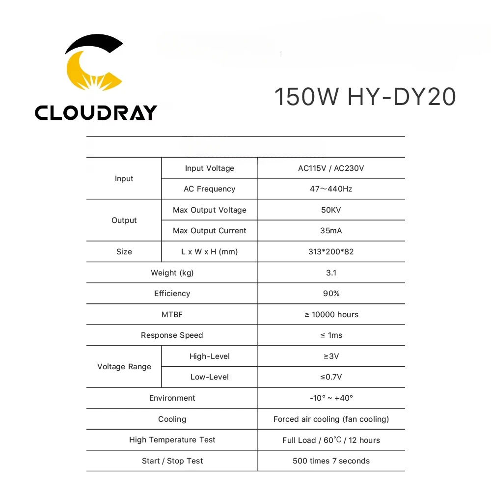 Cloudray HY-DY 시리즈 RECI 전원공급장치 DY20 115V/230V W6/W8