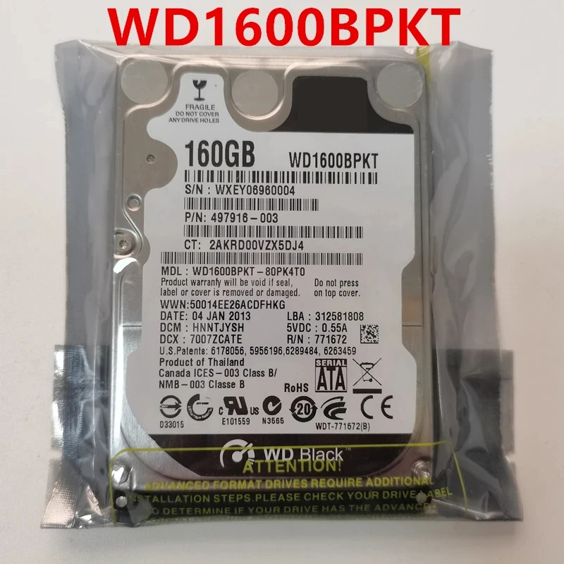 오리지널 거하드 WD 160GB SATA 2.5 인치 7200RPM 16MB 노트북 HDD WD1600BEKT WD1600BPKT