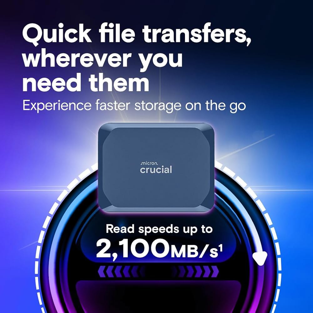 중요한 X10 1TB 휴대용 SSD, 최대 2,100MB/s, USB 3.2 USB-C, 외장 솔리드 스테이트 드라이브, Windows, Mac 및 Android와 호환, 게임용 - 상세 이미지 3