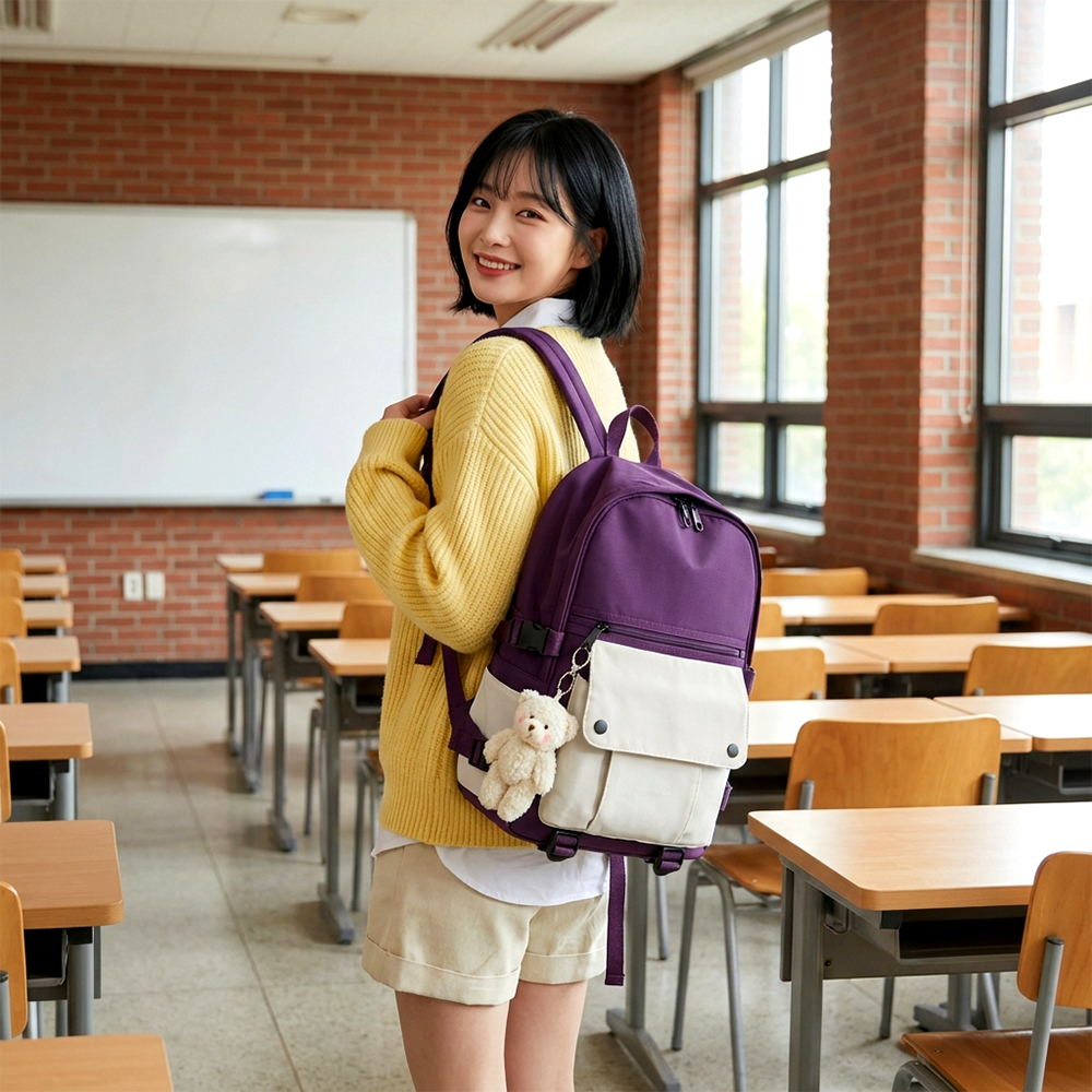 포올 여자 대학생 백팩 가방 노트북 예쁜 학생 백팩 데일리 - 상품 이미지