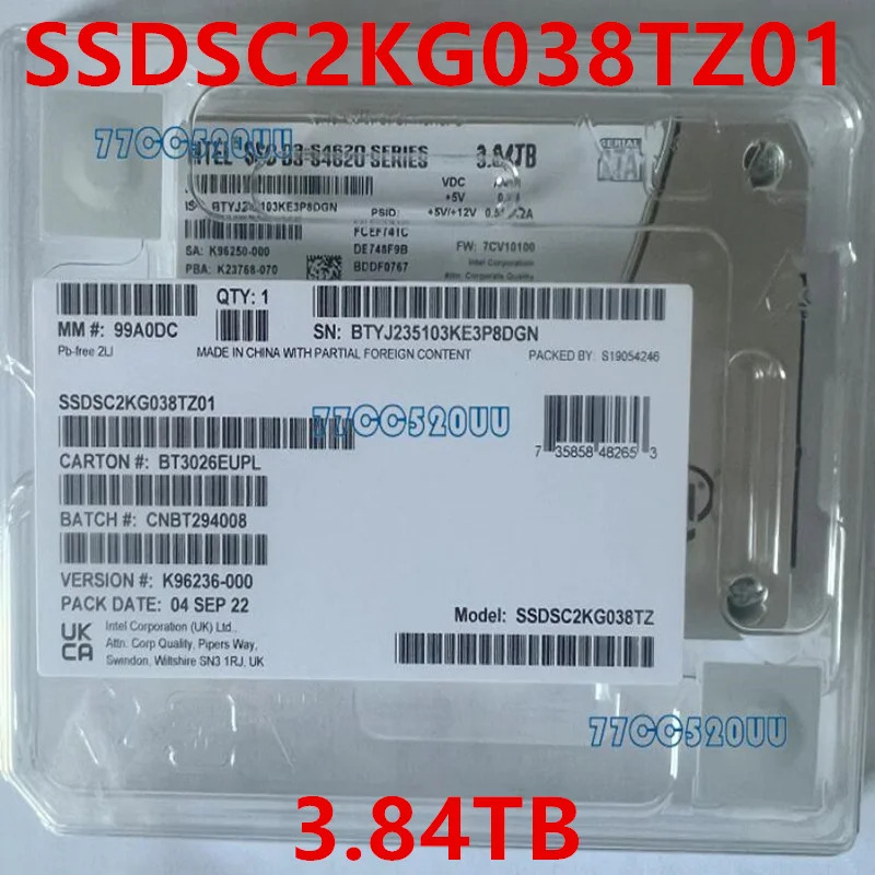 SSD D3-S4620 오리지널 솔리드 스테이트 드라이브 SSDSC2KG038TZ01 SSDSC2KG038TZ 3.84TB 2.5 인치 신
