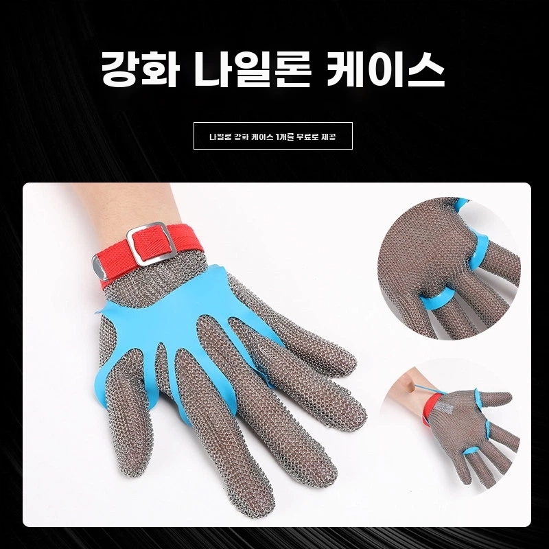 철장갑 사슬 장갑 발골 손베임 도축 절단방지 A. XS, A. 다섯 손가락 장갑 손목 웨빙 - 상세 이미지 4