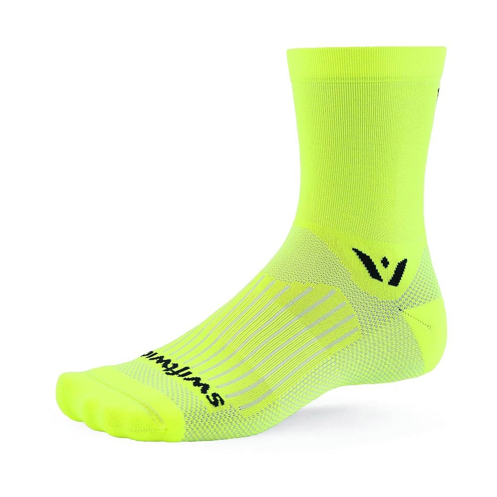 Swiftwick - ASPIRE 미드 크루 양말, 옐로우. 흡수, Hi-viz 사이클링 통기성, 최대의 수분 - 상품 이미지