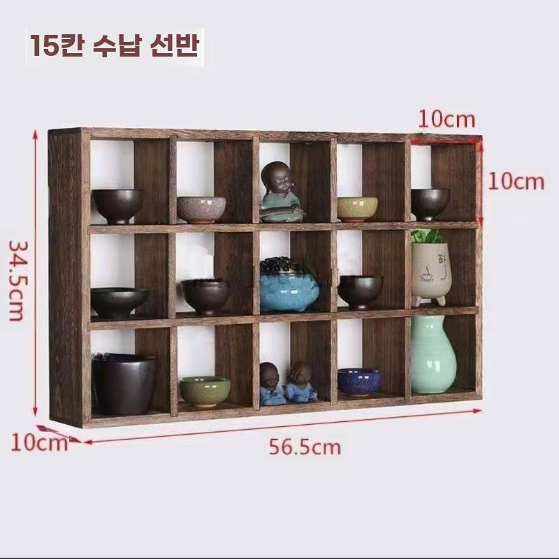 중식 원목 다보각 벽걸이 선반 다층 차도구 수납 전시대 - 상세 이미지 5