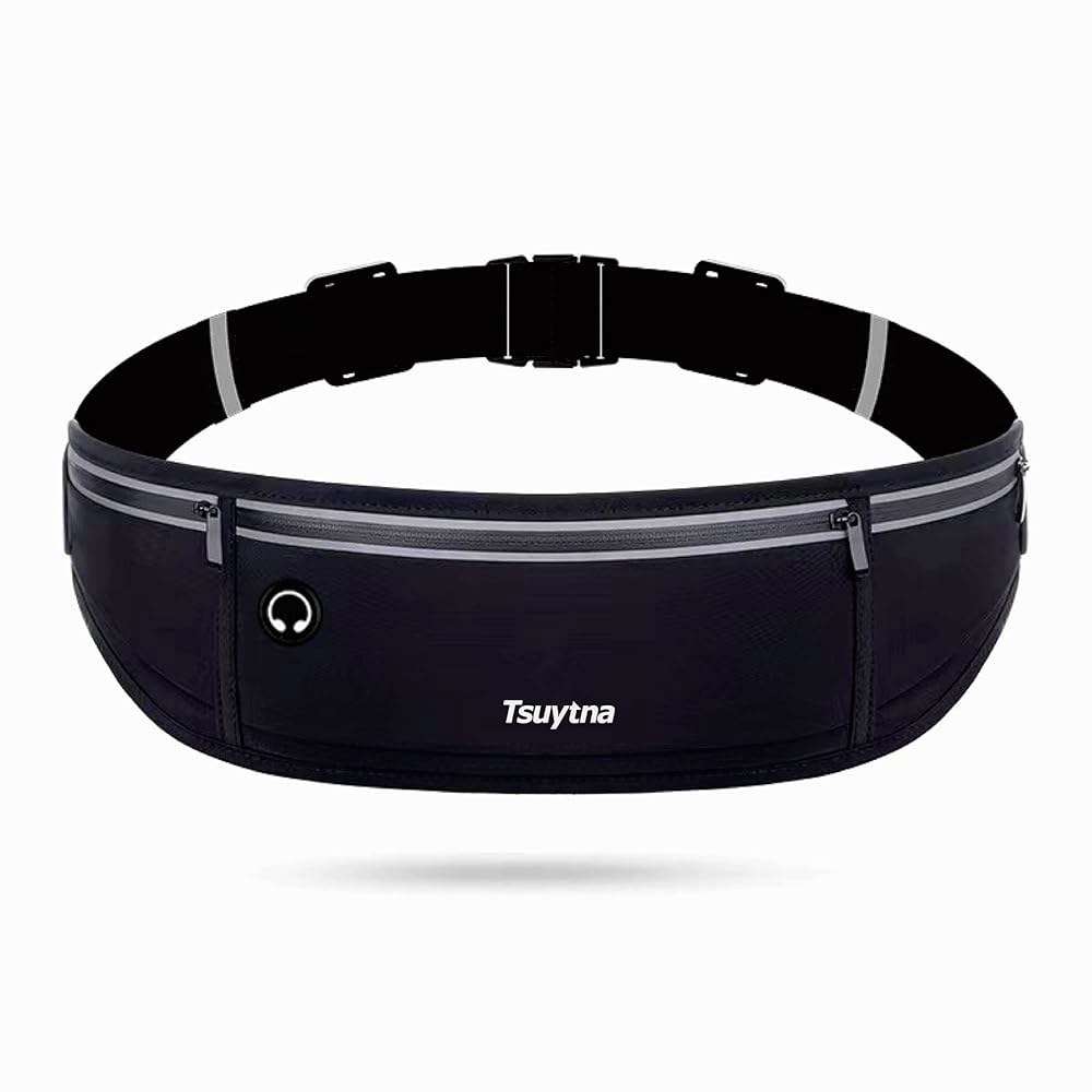 TSUYTNA 여성 및 남성용 러닝 하이킹, 있는 3개, 위한 포켓 달리기, 허리 안전 디자인(블랙) 피트니스를 폰 가능한 - 슬림 조절 스트랩, 벨트, 반사 벨트 방수 여행, - 상품 이미지