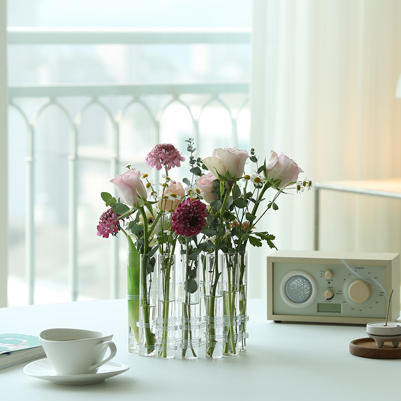 루시 이케바나 유리화병 꽃꽂이 실린더 투명 시험관 수경재배 꽃병 6구